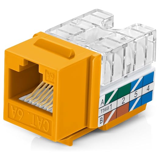 Everest 90° Angled RJ45 Cat6A Keystone Jacks 20-Pack in Yellow by EverestMediaSolutions