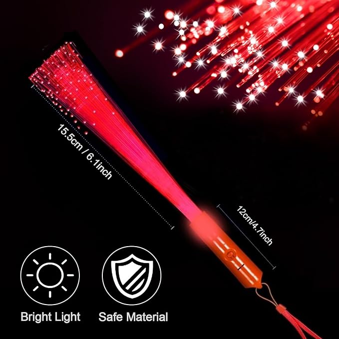 12 Pack Red Glow Fiber Optic Wands Bulk Light Up Wand Glow Sticks - Image 2