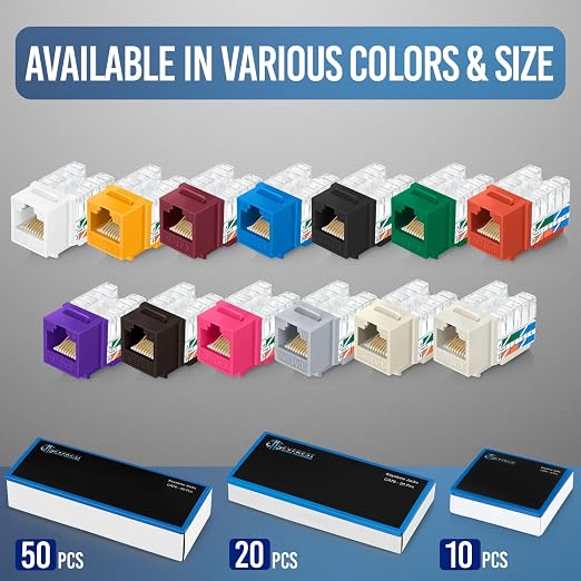 Everest 90° Angled RJ45 Cat6 Keystone Jacks 100-Pack in White - Image 7