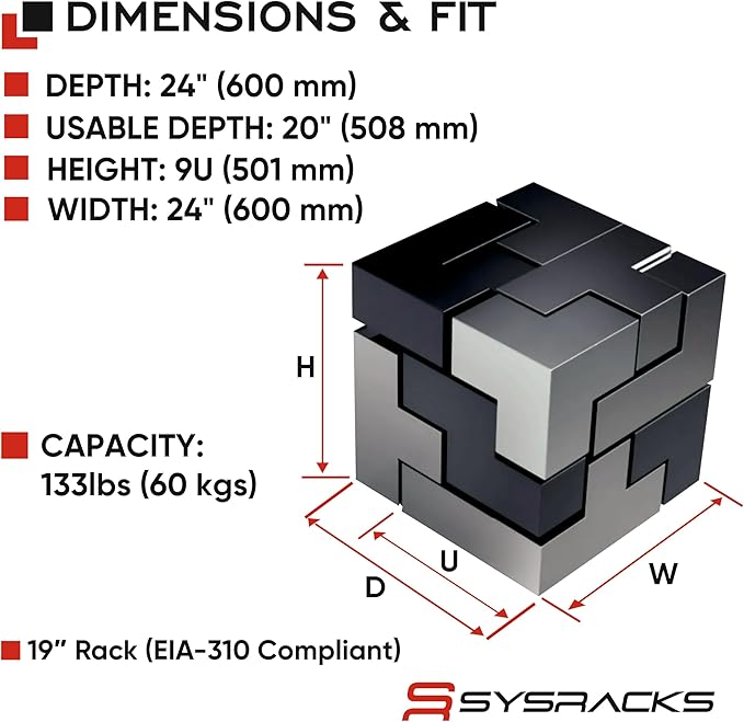 9U Wall Mount Server Rack Cabinet – 19" Network Rack Enclosure, PDU & Shelf - Image 3