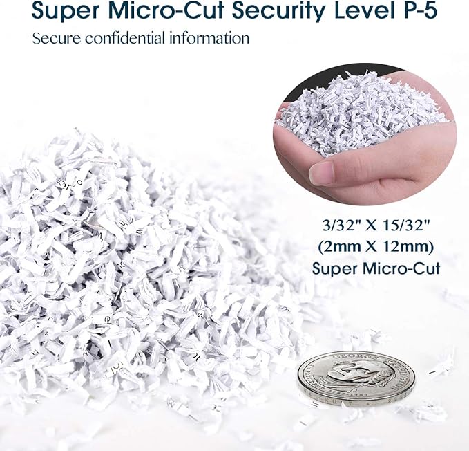 WOLVERINE 10-Sheet Super Micro Cut High Security Level P-5 Heavy Duty Paper/CD/Card Ultra Quiet Shredder for Home Office by 60 Mins Running Time and 6 Gallons Pullout Waste Bin SD9612 (Grey ETL)
