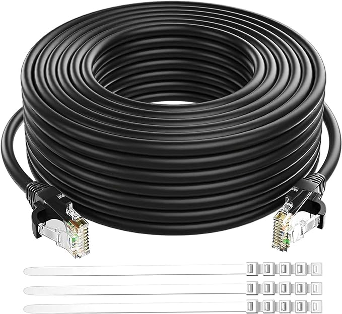 Adoreen Cat 6 Ethernet Cable 75 Ft-Black, Outdoor & Indoor Snagless Long Round by Adoreen