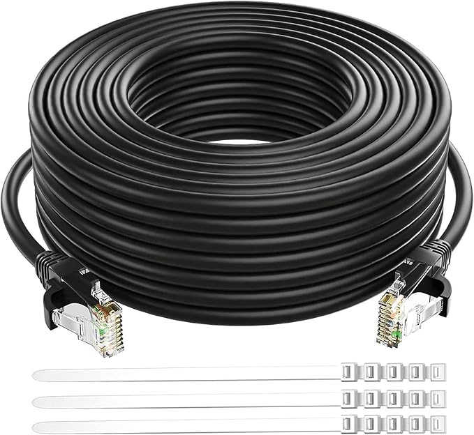 Adoreen Cat 6 Ethernet Cable 60 Ft-Black, Outdoor & Indoor Snagless Long Round by Adoreen