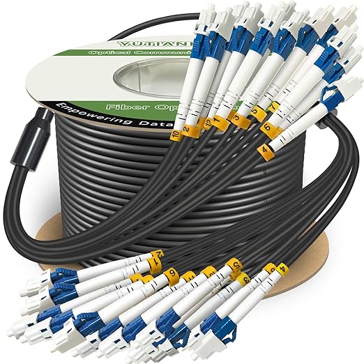 500 Feet 12 Core Industrial TPU LC to LC Outdoor Armored Fiber Optic Cable by YUTIANHOME