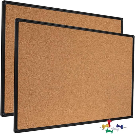 2 Pack 36 x 24 Inch Cork Notice Board Bulletin Message Memo Pin Board, Black Aluminum Frame