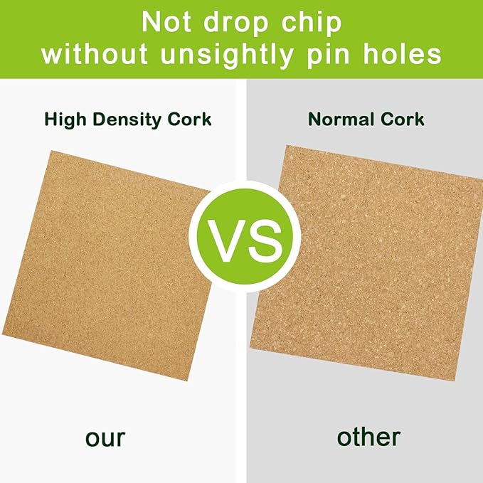 Cork Board Tiles 12"x12" - 1/2" Thick 5 Pack Cork Board Square Bulletin Boards Self Adhesive Corkboards for Walls Pin Boards Corkboards for Office Home School Decor