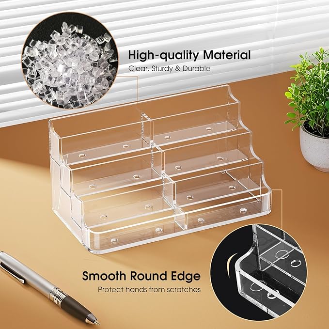 MaxGear Acrylic Business Card Holder for Desk Multiple Business Card Holders, Premium Cards Stand, Clear Plastic Cards Display Holder with 4 Tier for Exhibition, Home and Office, 8 Pocket, 8 Pack