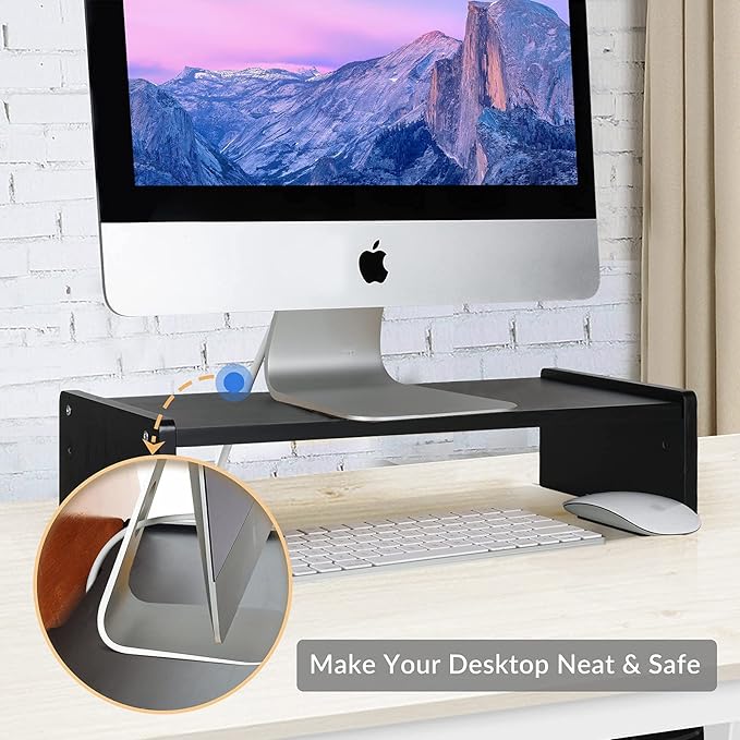 KINLINK Solid Wood Monitor Stand Riser, Monitor Riser with 2 Adjustable Height, 15.8 inch Computer Riser for Computer, iMac, PC, Printer, Computer Monitor Stand for Home & Office, Black