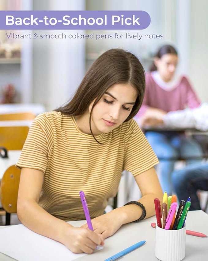 Four Candies Quick Dry Ink Colored Pens Set, 24 Colors Retractable Gel Pen, 0.7mm Fine Point Colorful Pens for Note Taking & Drawing, Colored Gel Pens with Comfort Grip for Office, School & Home