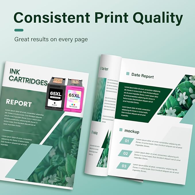 65XL 65 Ink Cartridges Black/Color Combo Pack Remanufactured Replacement for HP65 XL Black and Color for HP Envy 5055 5052 5000 DeskJet 3755 3772 3700 2600 3752 Printer (Black Tri-Color)