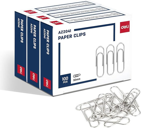 Deli Jumbo Paper Clips Smooth, 300 Large Paper Clips, 3 Boxes of 100 Each, Silver