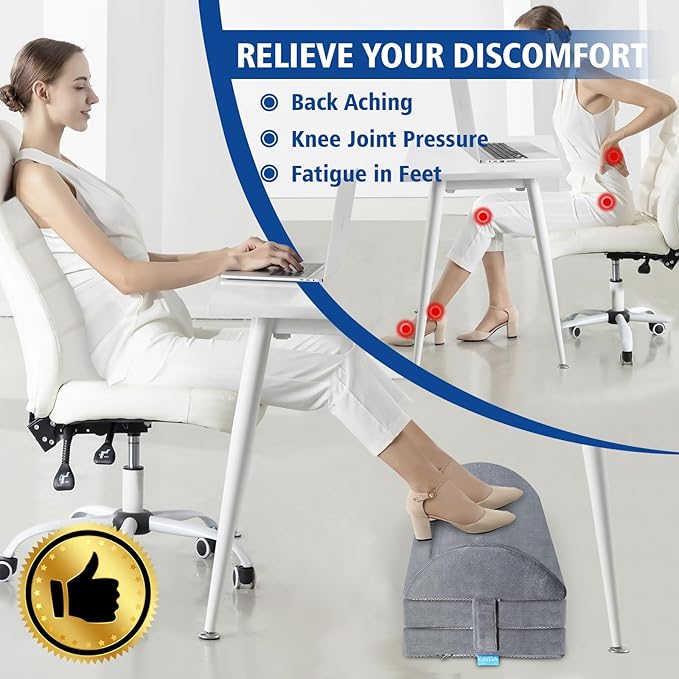 KAYFIA Foot Rest for Under Desk at Work XXL(20in) with 3 Adjustable Heights，Foot Stool with Supportive Gel Foam, Warmer Feet Pocket Footrest for Office Gaming Chair, for Leg Support -Gra