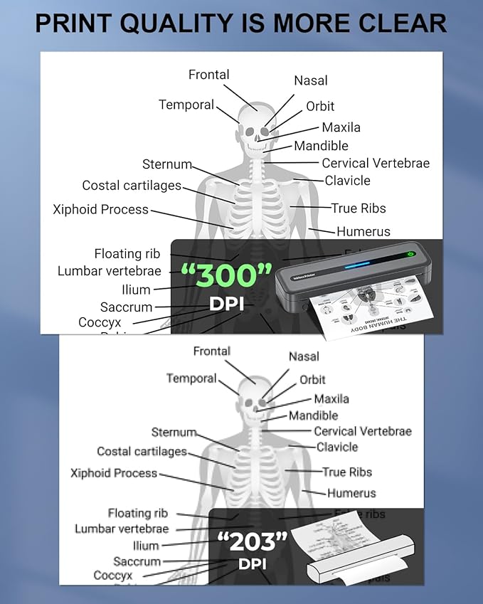 COLORWING Portable Printers Wireless for Travel, 300DPI Mini Compact Inkless Printer, Thermal Bluetooth Printer Compatible with Android and iOS Smartphone & Tablet & Laptop - Gray
