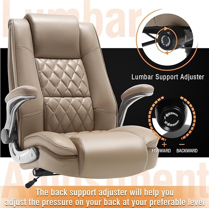 EZAKI High Back Office Chair-Flip-up Arms Executive Computer Desk Chair, Built-in Lumbar Support Thick Padded Adjustable Rock Tension Ergonomic Design for Back Pain