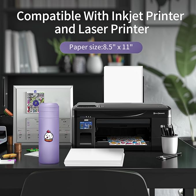 Vinyl Sticker Paper Bright Glossy 8.5"×11" 25 Sheets for Laser Printer