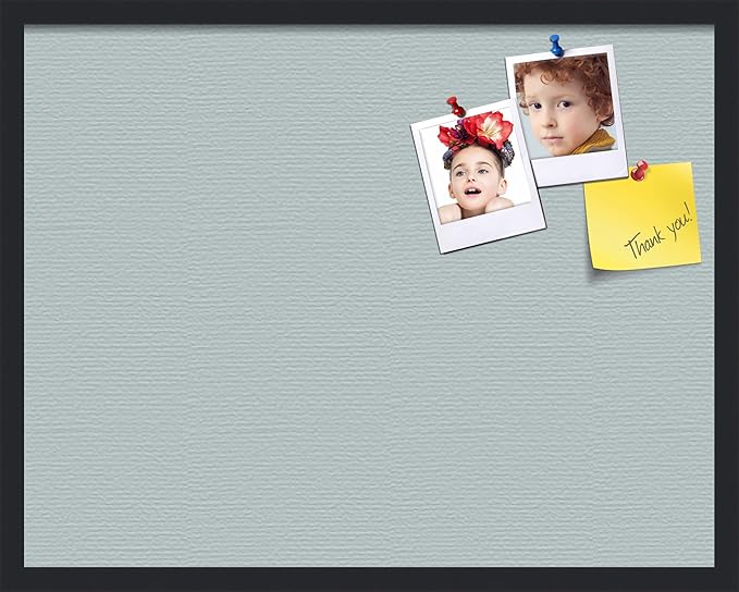 PinPix 28x22 Inch Cork Bulletin Board. This Decorative Framed Pin Board Comes with Soft Blue Design and a Satin Black Frame. Ideal for Home Office Decor or Message Board (PinPix-1814)