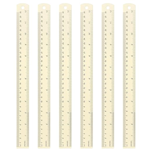 HARFINGTON 6pcs Metal Straight Ruler 30cm Metric SAE Aluminum Alloy Measuring Rulers Scale Tool with Hole for Measure Study Reading Classroom Office, White