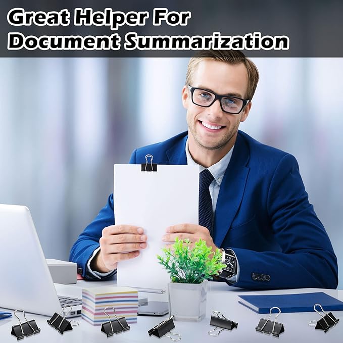 Yexiya 300 Pcs Medium Binder Clips Paper Med Clips Office Supplies Paper Clamps for Teachers Students School Office Business Paperwork Supplies (Black, 1.25 Inch)