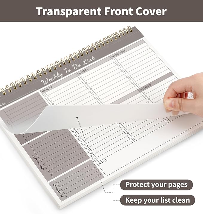Weekly To Do List Notepad, 52 Undated Sheets （8.5"×11") Duplex-printed Weekly Planner Notepad For Work Home School Office Desk Accessories Supplies & Goal Setting Tasks - Brown