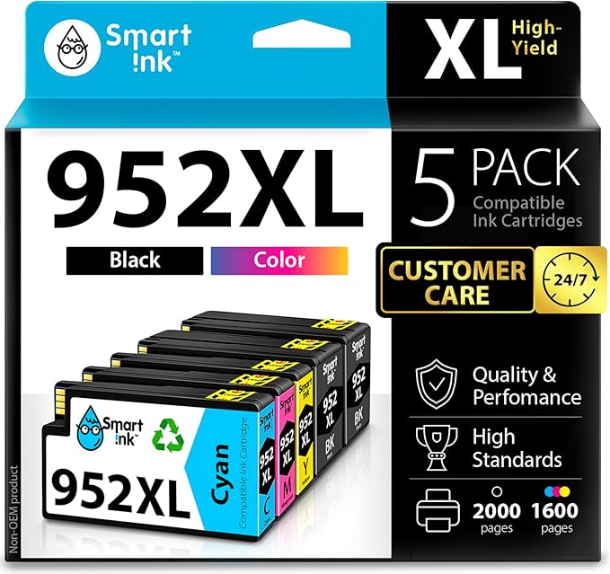 Smart Ink Compatible Ink Cartridges Replacement for HP952XL 952 XL 2 Black and Cyan/Magenta/Yellow (5 Combo Pack) to use with HP OfficeJet Pro 8710 7740 8720 8715 8210 8703 OfficeJet 8702 Printers