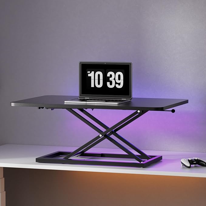 Decoholic Black Small Single 32 inch Scissors Lift Keyboard and Mouse Riser ,Height Adjustable Standing Desk Converter,for Ergonomic Sit Stand Workstations (32 inch)