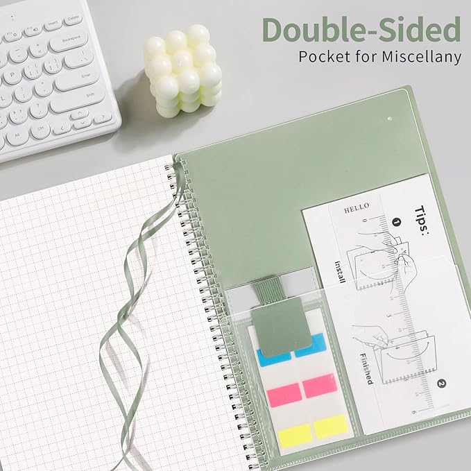 AHGXG Graph Paper Notebook - Spiral Notebook 8.5" x 11", A4 Large Graph Notebook, 100 gsm Thick Grid Paper, Waterproof Plastic Cover Journals for School Writing Engineering Math, Sage Green