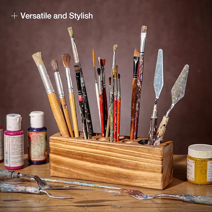 Solid Pine Wood Pen Holder for Desk – Fountain Pen Holder – Stylish Wooden Pencil Holder and Pen Desk Organizer