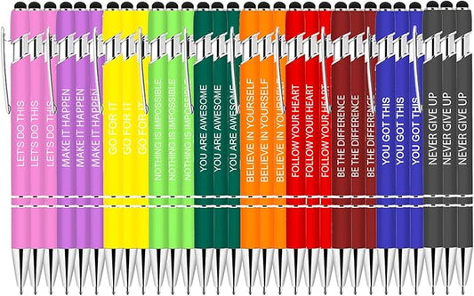 30 Pcs Inspirational Pens Bulk - Motivational Ink Ballpoint Pen with Quotes Stylus Tip Nurse Gifts for School Coworkers Office Supplies Black Ink