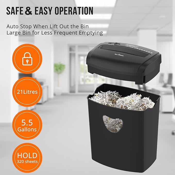 12-Sheet Cross-Cut Shredder (P-4 Security),Destroy Credit Cards/Staples,5.5 Gal Bin,70dB Quiet，Auto/Reverse Modes for Office & Home(ETL Certified)