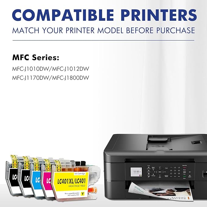 LC401XL LC401 MFC-J1010DW Ink Cartridges for Brother Printer LC 401 401XL for MFC-J1010DW MFC-J1170DW MFC-J1012DW MFC-J1800DW MFC J1010DW - 5 Pack High Yields Black Cyan Magenta Yellow