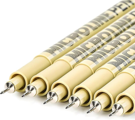 KERIFI 01 Fineliner Ink Pens, 0.25mm Black Micro Fine Point Drawing Pens Waterproof Archival Ink Multiliner Pens for Artist Illustration, Sketching, Technical Drawing, Zentangle, Scrapbooking (6 Pack)