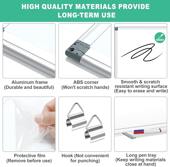 H-Qprobd Whiteboard Dry Erase White Board for Wall 60x40 (2pcs) Magnetic Boards for Office Classroom & Home, Large Wall White Board Including 6 Markers, 20 Magnets, 2 Erasers