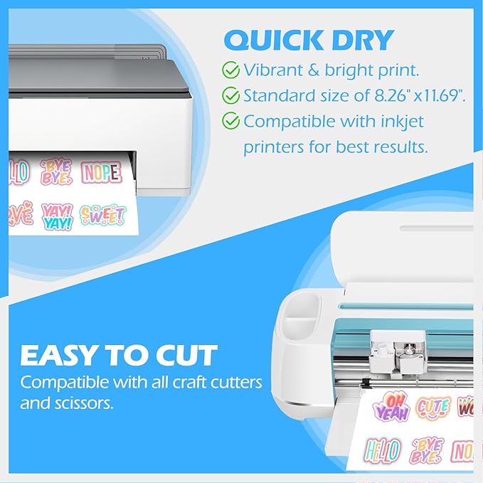 TECKWRAP Printable Vinyl Sticker Paper, (MatteGlossyTransparent) Inkjet Printable Sticker Vinyl, A4 30PCS Photo Paper for Craft, Stickers, Labels All-in-One Tools & Accessories Bundle Kit