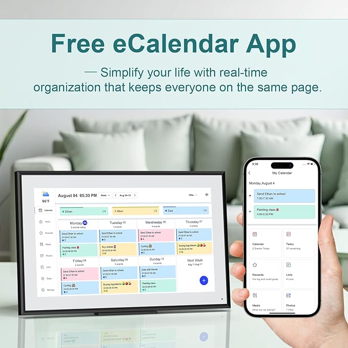 15.6 Inch Digital Calendar Wall Planner 2025-2026 – HD Touchscreen Smart Photo Display for Family Schedules, 32GB Electronic Calendar Chore Chart + To-do List, Wall Mount & Desktop Stand