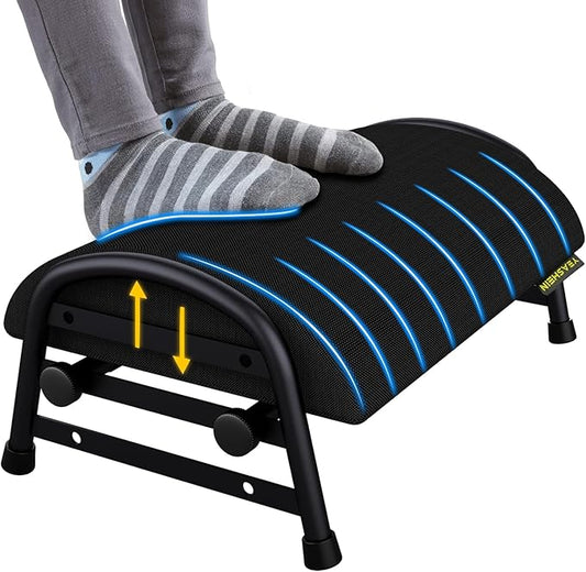 Foot Rest for Under Desk at Work, Adjustable Height Office Footrest for Leg Support, Memory Foam Foot Stool, Office Desk Accessories