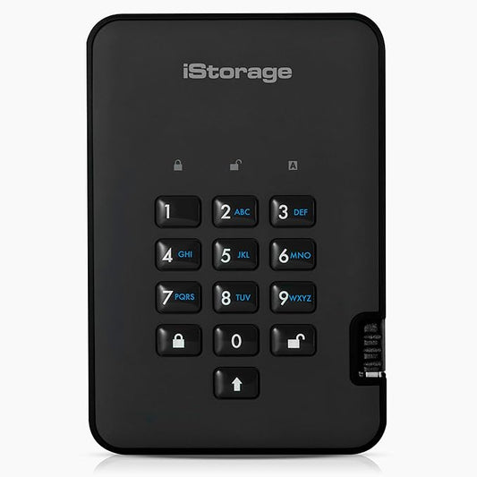 iStorage diskAshur2 HDD 3TB Black - Secure portable hard drive - Password protected - Dust & water resistant - Hardware Encryption