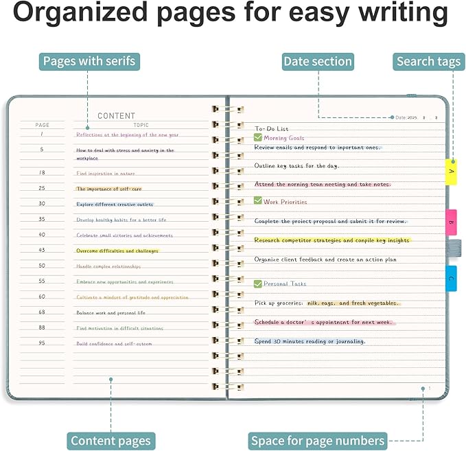 AHGXG Lined Spiral Journal Notebook, B5 Large Notebooks for Women Men, 140 Pages Hardcover Leather Notebook College Ruled, 100 GSM Paper, Notebooks for Work School Note Taking, 7.6" x 10", GrayBlue