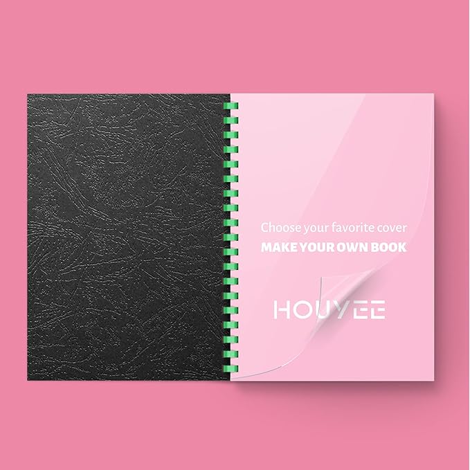 HOUYEE Binding Covers and Combs Set, 8.5x11 Inches, Including 50 Pcs Leather Texture Paper Binding Covers, 50 Pcs 8 Mil Clear PVC Sheets and 20 Pcs Assorted Combs