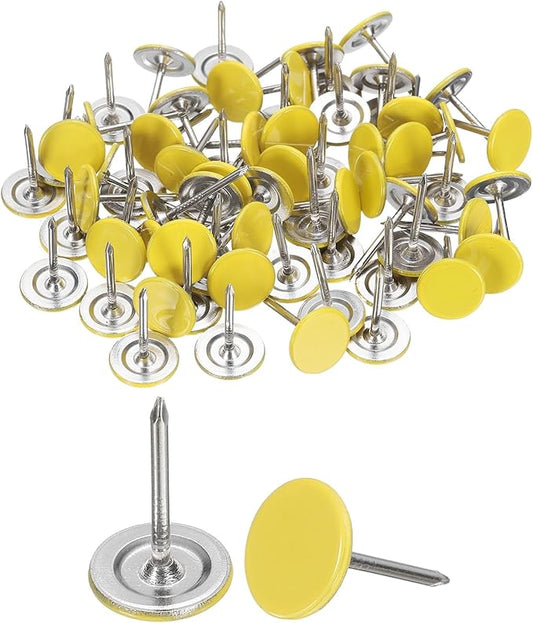 uxcell 150Pcs Upholstery Tacks, 11mmx17mm Flat Head Thumb Tack Decorative Furniture Nails Push Pins for Furniture Sofa Headboards, Yellow