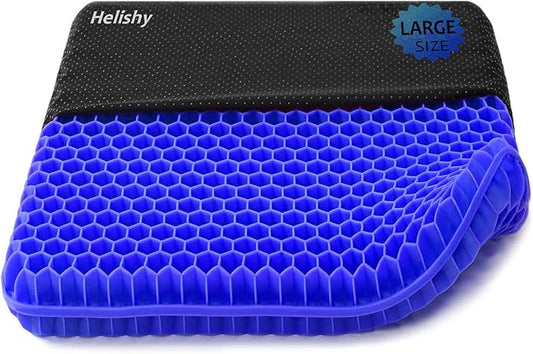Extra Large Gel Seat Cushion, 17x17inch Double Thick Egg Gel Cushion for Pressure Pain Relief, Breathable Wheelchair Cushion Chair Pads for Car Seat Office Chair (Blue)