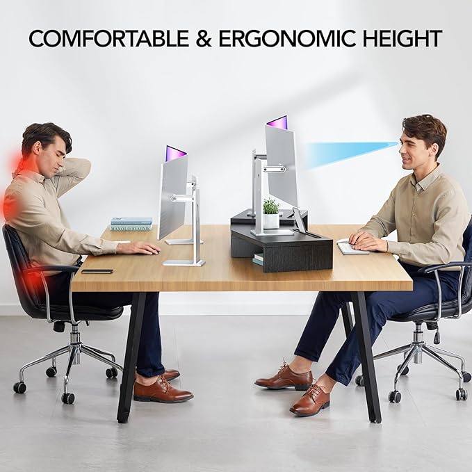 HUANUO Dual Monitor Stand Riser, Adjustable Monitor Stand for Desk with 2 Slot, Desktop Organizer Stand for 2 Monitors, Multi-Purpose Desk Shelf Monitor Stand Riser for Computer, Laptop, PC, Black