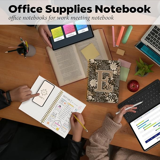 Initial E Personalized Journal Notebook, Boho Floral Journaling Notebooks for Women Girls, Costom Monogrammed Gifts for Women Mom Girls Friends, Letter Spiral Notebook, 5.5x8.3