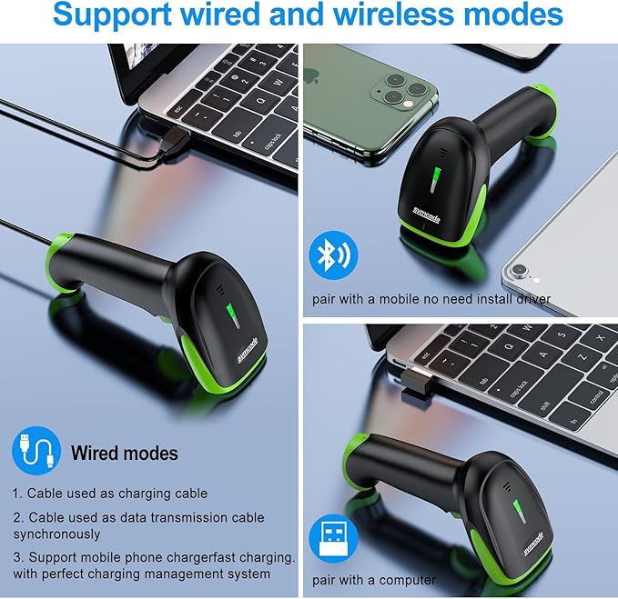 Symcode Wireless Bluetooth Barcode Scanner, 2D 1D QR Code Automatic Fast - Image 2