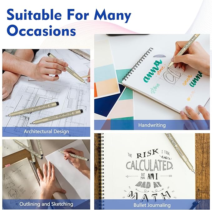 05 Micro Pen, 6Pack Black Fine Point Pen with Waterproof Archival Ink, 0.48mm Fineliner Ink Pens for Artist Illustration, Sketching, Anime, Manga, Technical Drawing and Scrapbooking