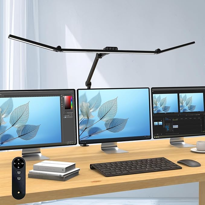 Micomlan 36W Bright Led Desk Lamp with Clamp, 47 Inches Long Architect Desk Lamp Home Office, Dimmable Table Light with Remote Adjustable Monitor Light Bar Tall Office Lighting for Computer Desktop