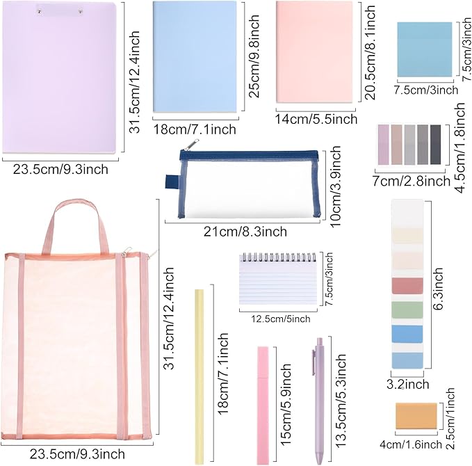 54 Pieces Aesthetic School Supplies Including Pastel Highlighters Document Bags Pencils Notebooks Pencil Pouch Ink Pens Sticky Notes Erasers Back to School Stationary Kit Supplies(Macaron Color)