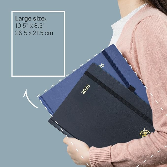 POPRUN 2026 Planner (Large Size 8.5''x 10.5'' Hardcover) - Daily Weekly and Monthly Calendar Agenda 2026 Appointment Book with Hourly Time Slots, Monthly Tabs, 100 GSM - Violet