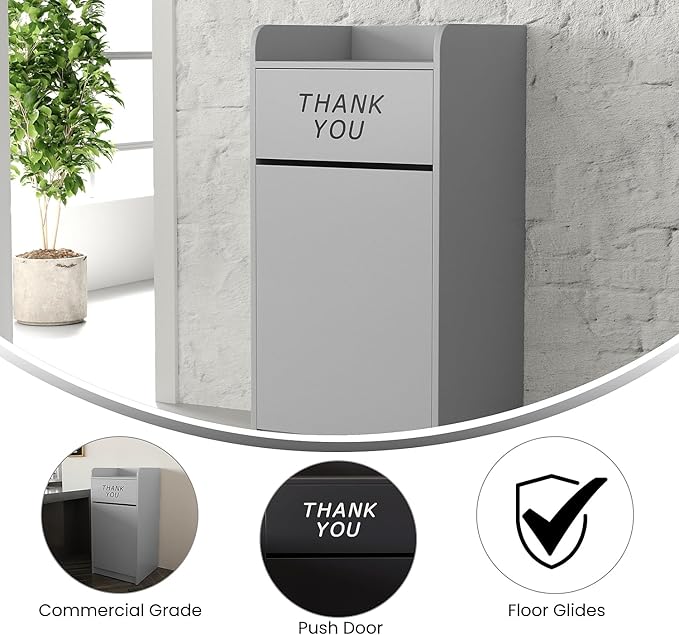 Flash Furniture Wood Tray Top Receptacle, Set of 1, Gray