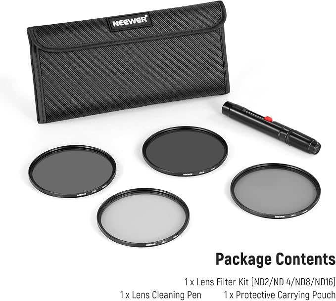 Neewer 82mm ND Lens Filter Kit: ND2 ND4 ND8 ND16, Lens Cleaning Pen, Neutral - Image 8