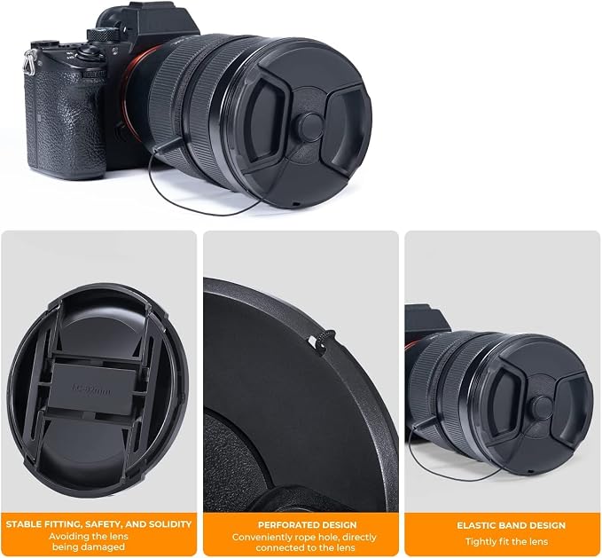 K&F Concept 82mm Lens Cap, 9-in-1 Center Pinch Lens Cover + Anti-Loss Keeper - Image 4